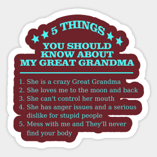 5 Things About Great Grandma Sticker